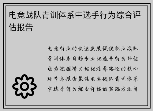 电竞战队青训体系中选手行为综合评估报告